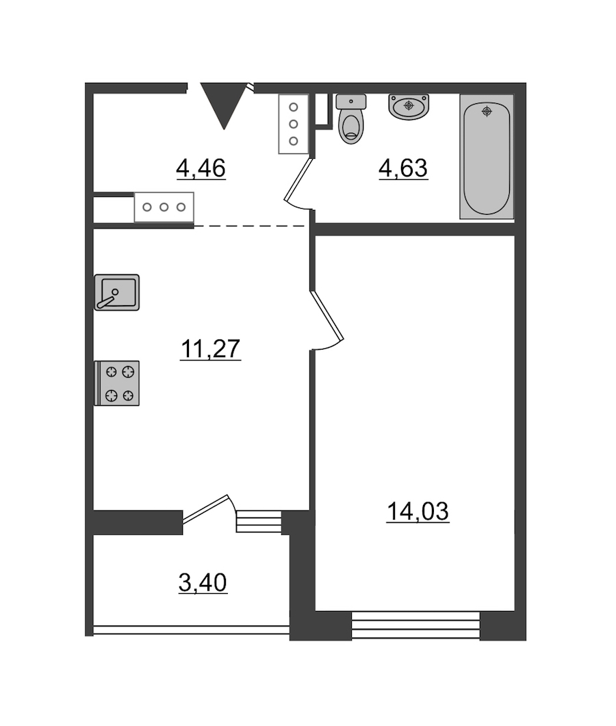 1-комнатная квартира 34.39 м², 13/14 эт., ЖК «Чёрная речка»